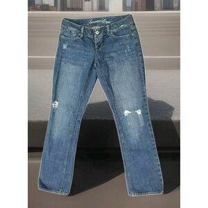 American Eagle Straight 77 Jeans Women's Size 4 Blue Denim Low Rise Distressed